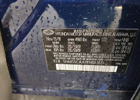 2019 Hyundai Santa Fe Ultimate 2.0T from USA, damaged, VIN 5NMS5CAA7KH063831